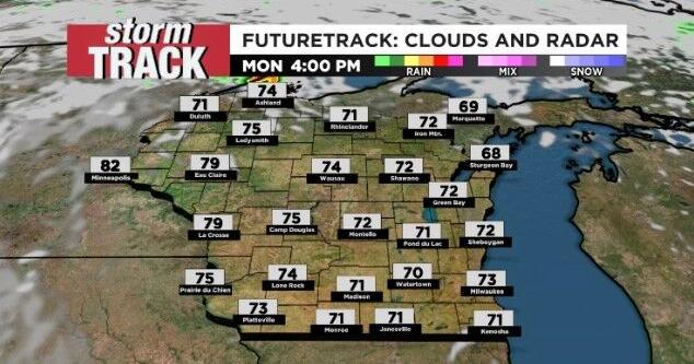 One more cool night before seasonal temps resume and chance for rain in northern Wisconsin Monday night into Tuesday