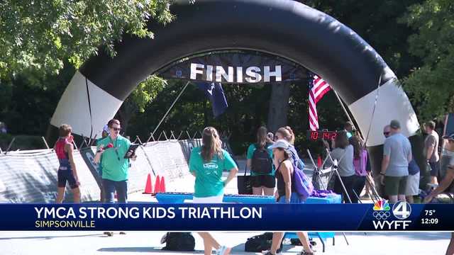 Kids compete in the YMCA Strong Kids Triathlon in Simpsonville