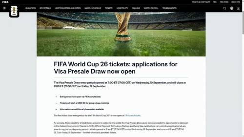FIFA 2026 World Cup Visa presale ticket draw now open