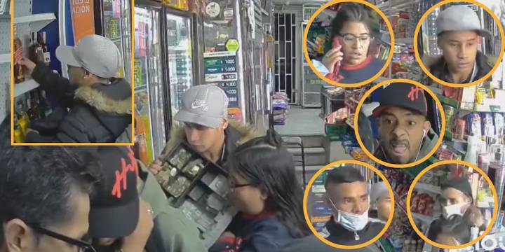 En video quedaron los rostros de los cinco ladrones durante un violento robo en una tienda de barrio en Bogotá: “Donde salga le pego su balazo”