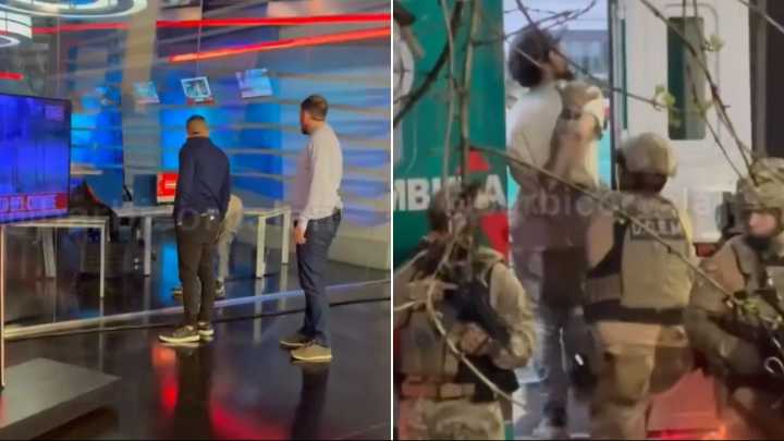 Caos en Crónica TV: un hombre irrumpe con un cuchillo y ataca a un guardia