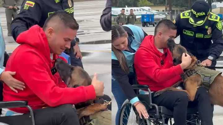 Patrullero se quiebra al reencontrarse con su perro Telmo tras atentado en Amalfi: 13 de sus compañeros fallecieron
