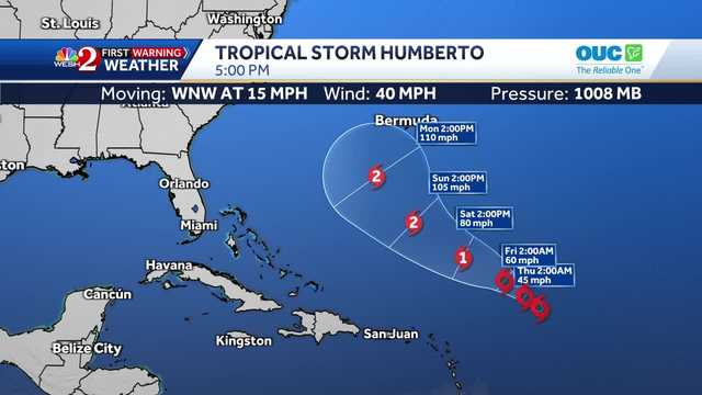Tracking Tropical Storm Humberto: Maps, path, spaghetti models