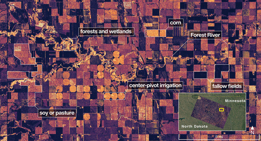 Imágenes de nuevo satélite cartográfico muestran costa de Maine y campos de Dakota del Norte