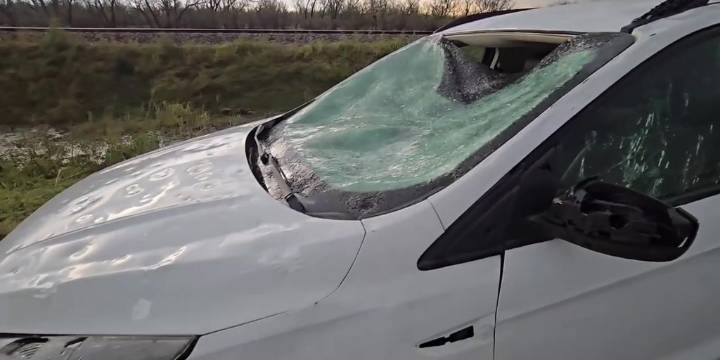 Monster hailstorm blasts car alongside Nebraska highway