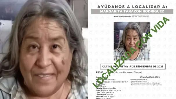 Localizan con vida a Margarita Tarazón en Hermosillo