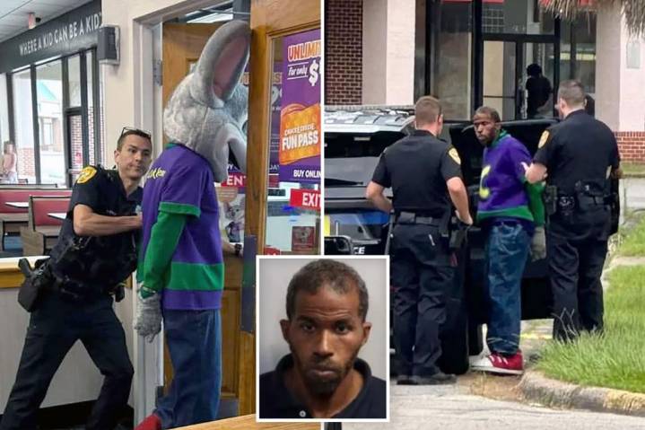Horrified kids shout 'Chuck E, No!' as cops cuff mascot for credit card fraud