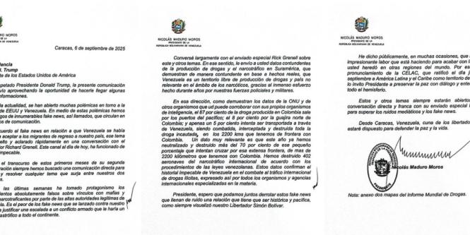 Carta de Venezuela a Estados Unidos: se confirma la existencia de la misiva y esto es lo que dice