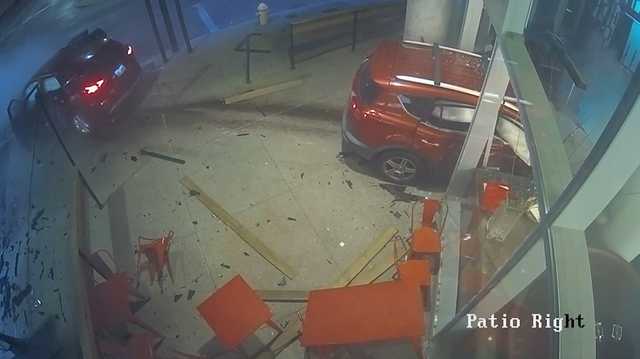 Security footage captures moment car plows into front of popular restaurant in downtown Cincinnati