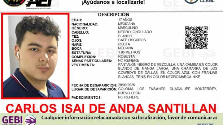 Buscan a Joven de 17 años Desaparecido en la Colonia Los Faisanes en Guadalupe, Nuevo León