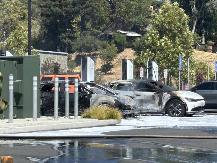 Smoke And Flames Erupt From Vehicles At Walnut Creek Electric Vehicle Charging Station