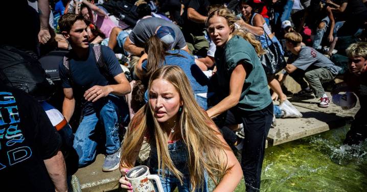 Photos from Utah Valley University before and after the shooting of Charlie Kirk