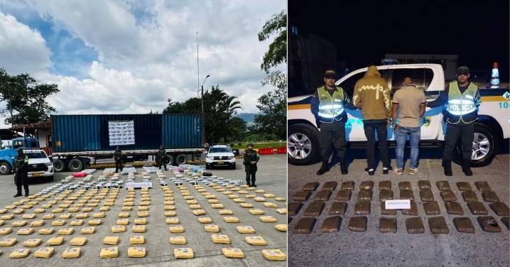 Más de una tonelada de marihuana incautada en vías del Quindío: dos capturados en Calarcá
