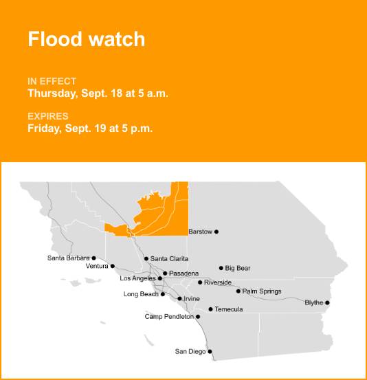 5 Freeway through Grapevine under a flood watch Thursday and Friday due to substantial rain