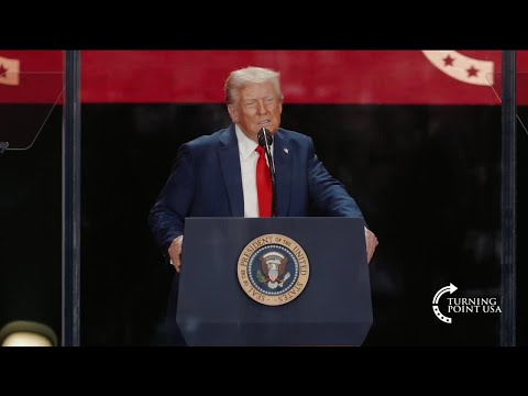 President Trump speaks at the Charlie Kirk memorial held at State Farm Stadium in Arizona