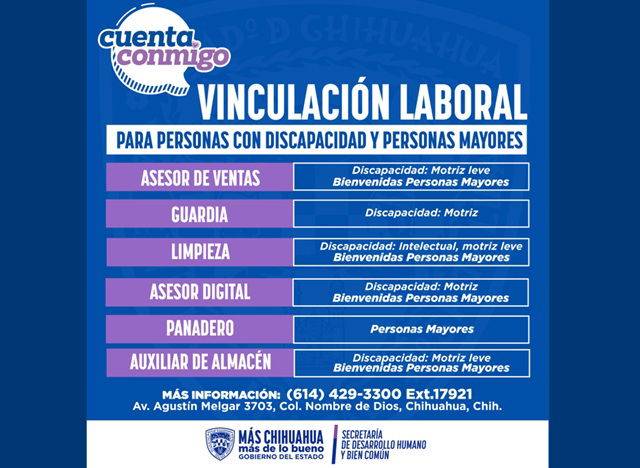 Ofrece Estado vacantes laborales para adultos mayores y personas con discapacidad