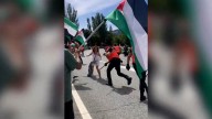 Dos identificados en Lumbier en una protesta a favor de Palestina al paso de la Vuelta