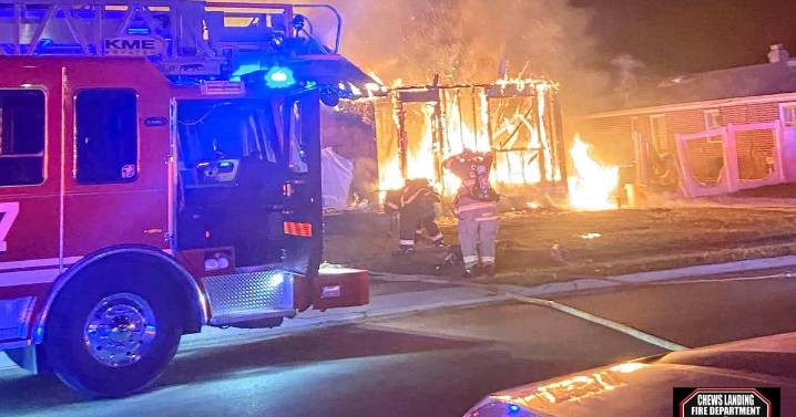 Pictures show house engulfed in flames after fire breaks out in Glendora, New Jersey