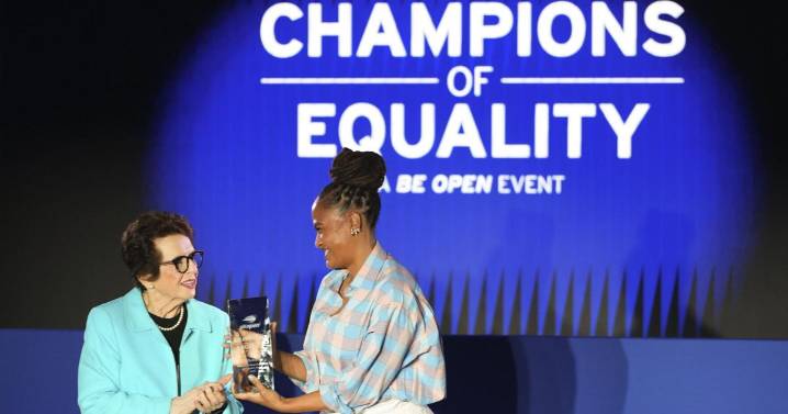 Ava Duvernay and Stacey Allaster accept Billie Jean King Champions of Equality award