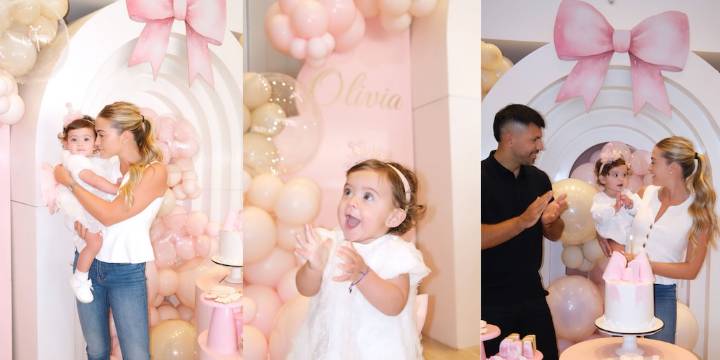 Globos, lazos rosas y cupcakes: así fue el primer cumpleaños de Olivia, la hija de Sofía Calzetti y el Kun Agüero