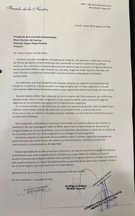 El escándalo de la ANDIS y el fentanilo llegan a la AGN: senadores piden la apertura de una investigación