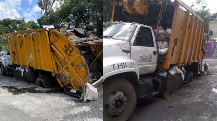 ¡Otro socavón azota la CDMX! Camión recolector de basura cae...
