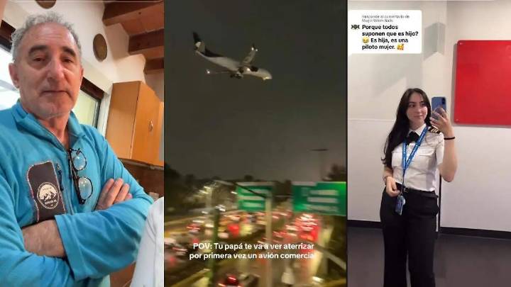 Mujer piloto realiza su primer aterrizaje en el AICM y su padre la espera bajo la lluvia para grabarla