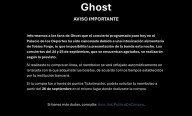 Por intoxicación alimentaria, la cancelación de Ghost en CDMX