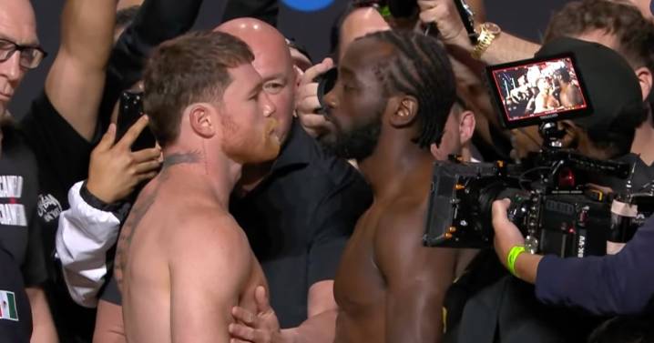Así fue el último e intenso cara a cara entre Canelo Álvarez y Terence Crawford antes de su pelea (VIDEO)