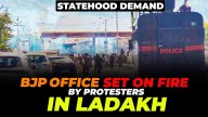 Protesters Set Fire To BJP Office In Leh Demanding Statehood To J&K