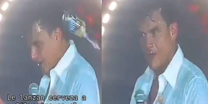 La particular reacción de Silvestre Dangond al ser golpeado por una lata de cerveza durante su concierto en Barranquilla