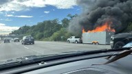 Pickup truck catches fire on I