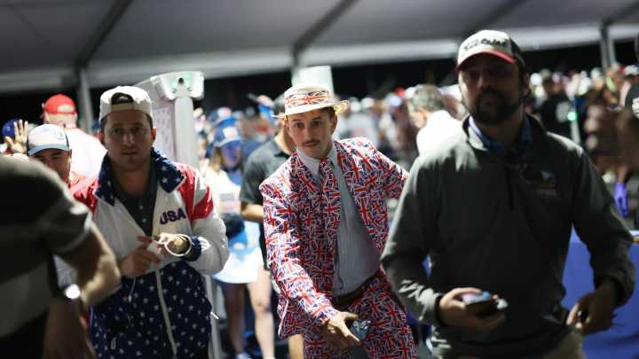 Ryder Cup chaos as fans with $800 tickets struggle to get through enhanced security for Donald Trump before opening tee