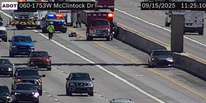 Driver injured after vehicle crashes into wall, blocking lanes on US 60 in Tempe