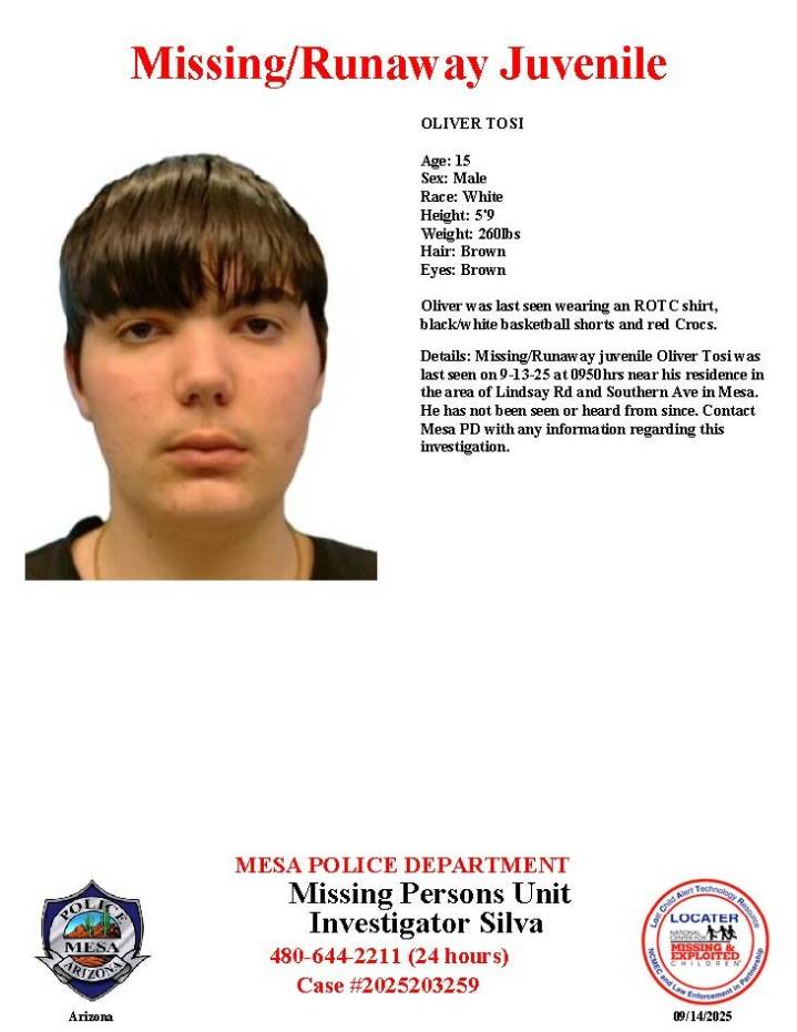 Mesa police report 2 missing juveniles
