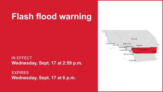 Flash flood warning for Riverside County until Wednesday evening
