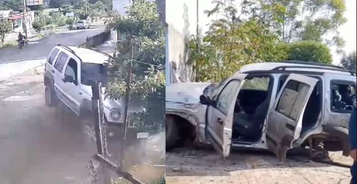 VIDEO Violento choque en Cuilápam: Camioneta se estrella contra inmueble
