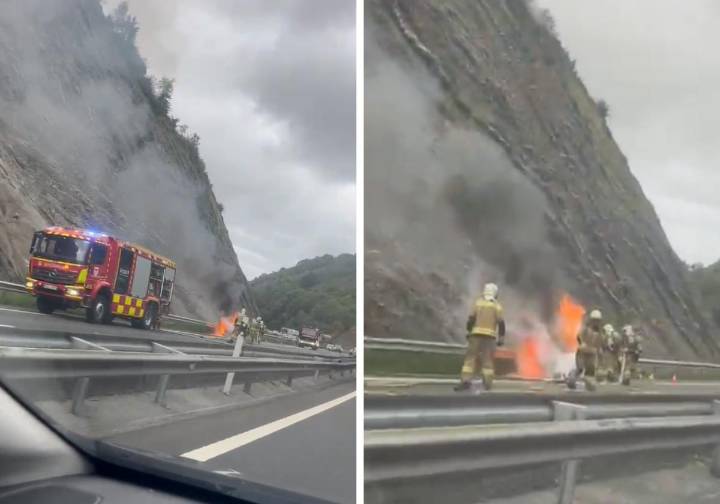 Arde un vehículo en la AP-8 a la altura de Zestoa y obliga a cortar la carretera