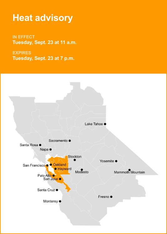 Heat advisory in place for Bay Area for Tuesday