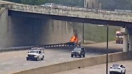 Car catches fire on I-40 under bridge in North Little Rock