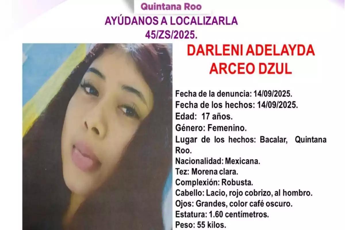 Menor de 17 años desaparece en Bacalar; activan ficha de búsqueda