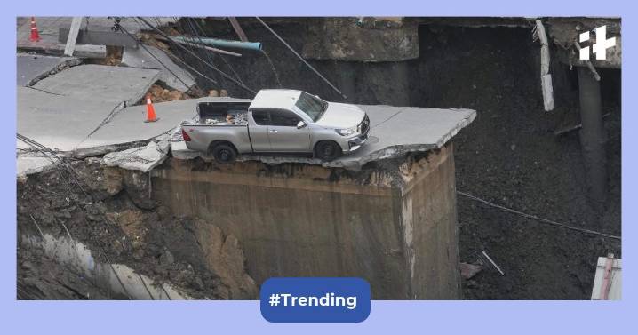 Huge Sinkhole near hospital dramatically swallows vehicles on busy Bangkok road