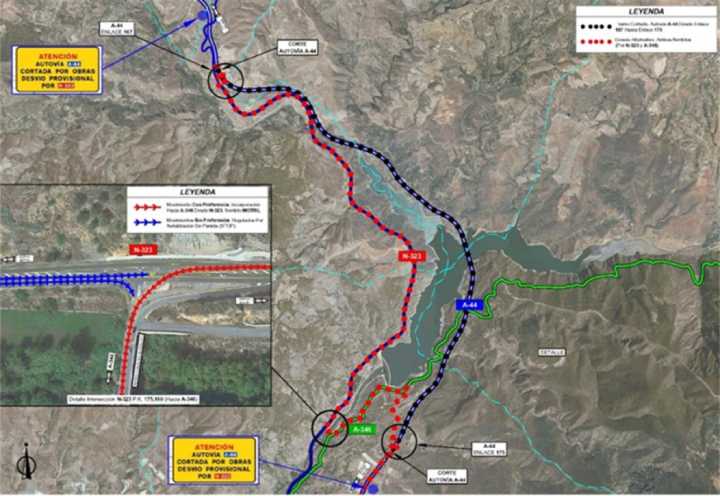 La A-44 se corta al tráfico del 9 de septiembre al 19 diciembre por las obras de reparación del viaducto de Rules