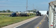 Three hospitalized after crash involving semis at the Clay/Adams County line