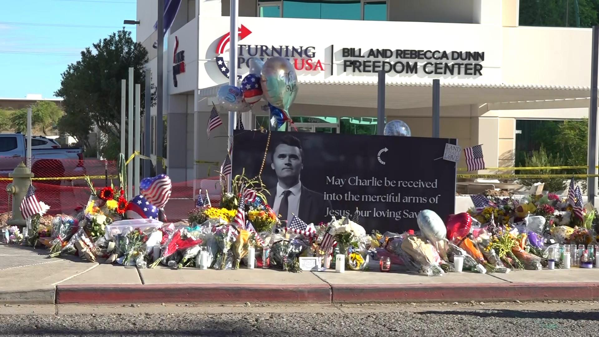A memorial for Charlie Kirk erected at the Turning Point USA headquarters