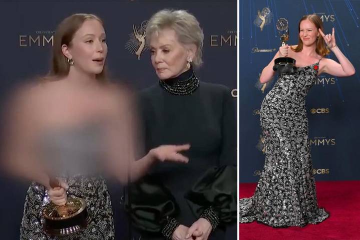 Hamas mouthpiece censors Hannah Einbinder's bare shoulders in propaganda video praising her 'free Palestine' Emmys message