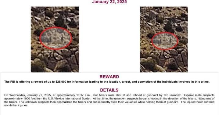 FBI offers reward for information on individuals who shot at and robbed four hikers