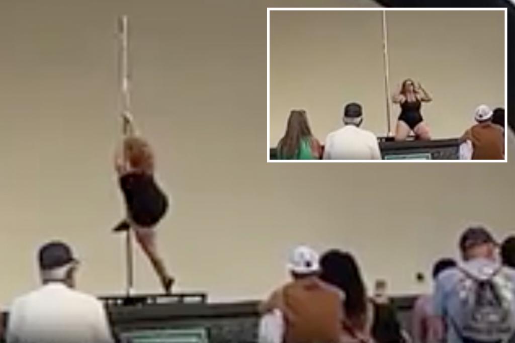 Buxom pole dancer tears up stage at state fair, leaving families blushing over racy routine