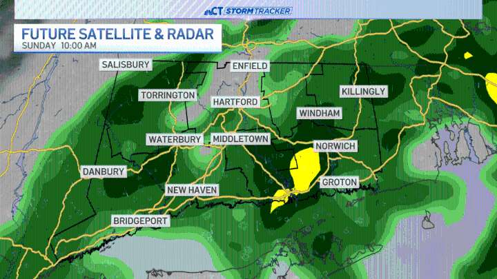 Scattered showers through a cooler Sunday