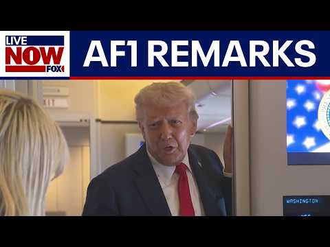 President Trump speaks to reporters on Air Force One after UK trip